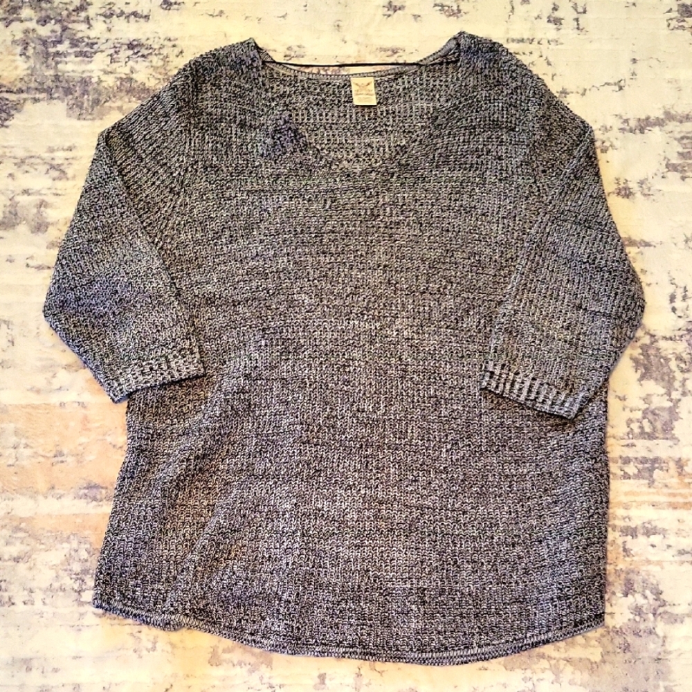 Faded Glory Women's Black/Gray Vneck Sweater Size 1X (16w)